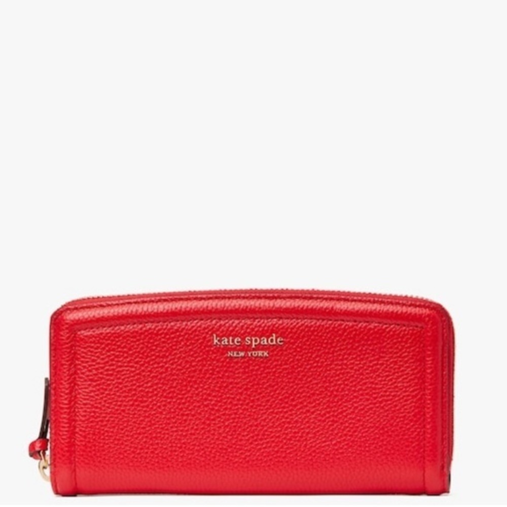 KATE SPADE NEW YORK Knott Slim Continental Wallet Lingonberry Pebbled Leather